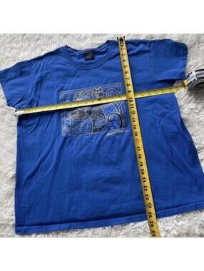 Laurel Burch Blue & Black Cat Graphic Vintage Tee with Gold Accents